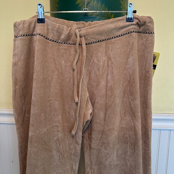 Vintage Mossimo Beige Corduroy Drawstring Pants With Black Embroidery Trim L - Picture 8 of 9